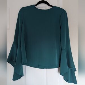 Carmen Marc Valvo Teal Blouse with Flared Sleeves